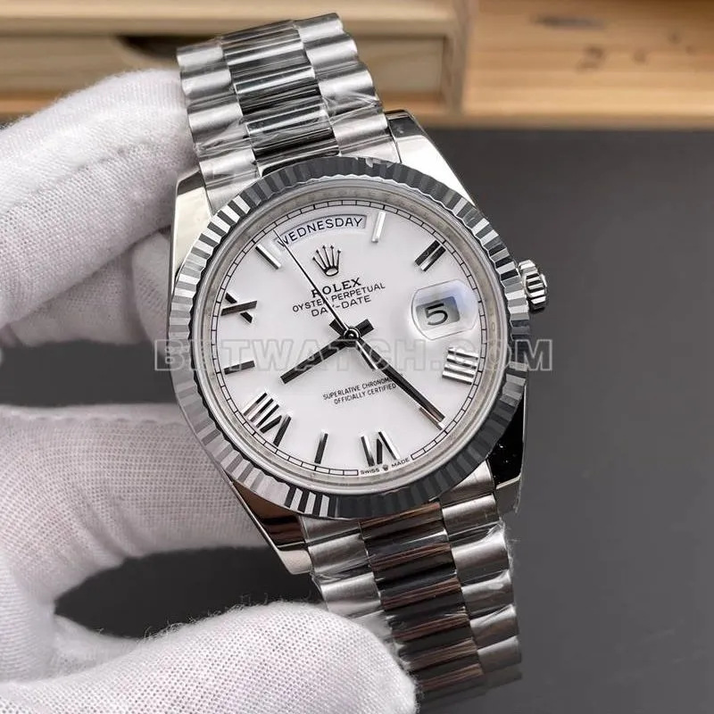 Rolex collectible watch RC factory Day-Date40mmwhite dial3255steel bracelet front live photo