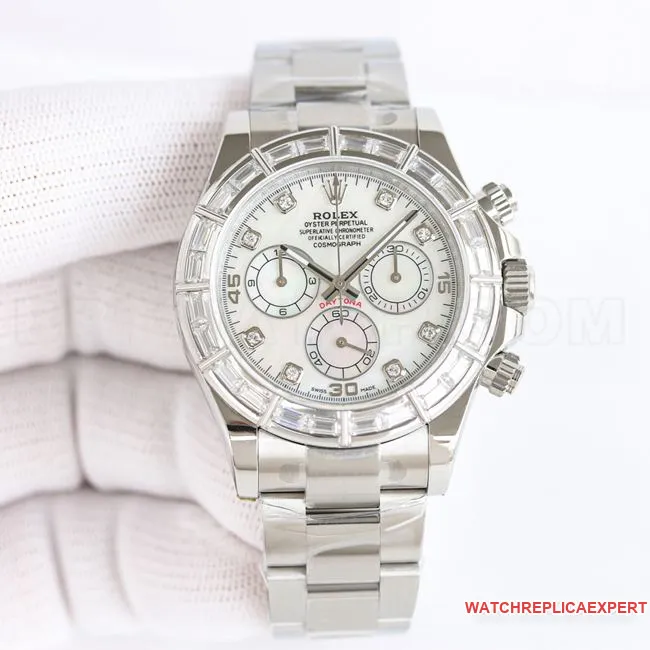 collectible watch PPM factory DaytonaRolex white mother-of-pearl dial 4130 mechanical caseback live photo
