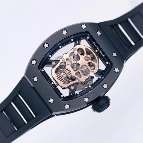 JB factory Richard Milletop-tier watch automatic movement genuine tourbillon men's white dialrubber strap watch detail shots