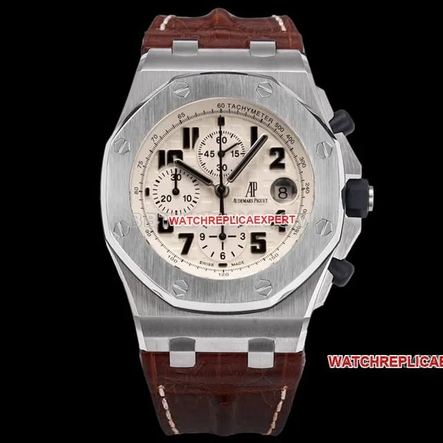 TW factory Audemars PiguetRoyal Oak offshore type 1:1super ivory white dialleather strap model 26470front live photo