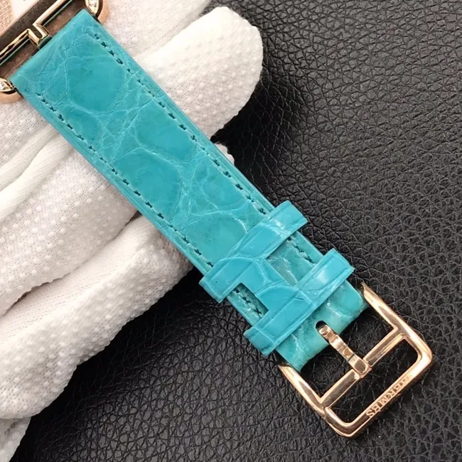 YF factory top-tier watch Hermes Vwhite dial blue belt women's leather strapquartz watch bracelet picture