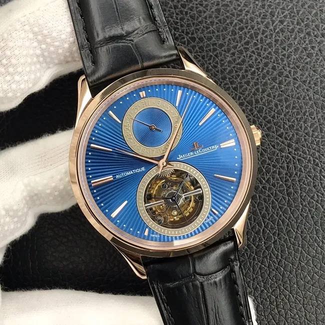 Top-tier watch Jaeger-LeCoultre men's blue dial black belt tourbillon master series automatic movement watch movement picture