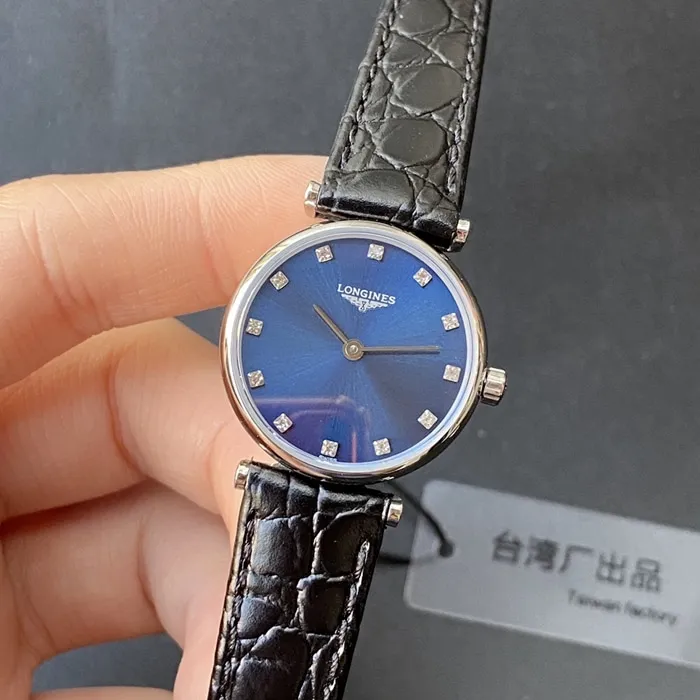 top-tier watch Longines couple watch blue dial black belt Jialan series leather strapquartz watch bracelet picture
