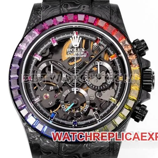 collectible watch TWF factory Rolex Daytona carbon fiber modified custom rainbow diamond bezelside live photo