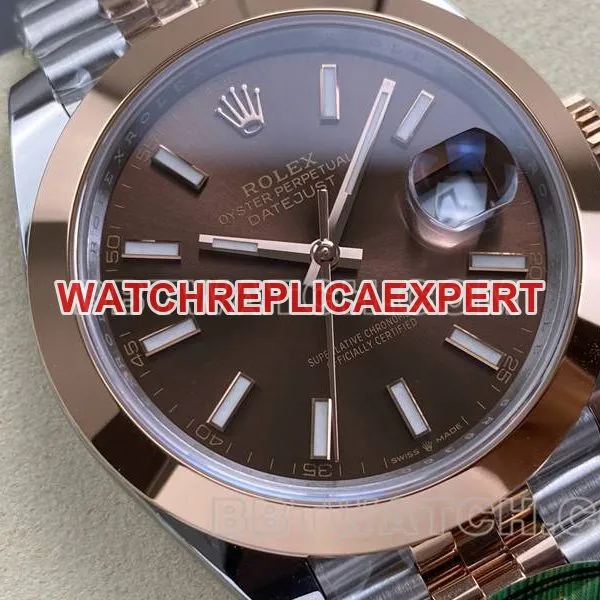 Rolex watch ARF Factory log 41mm aperture brown disc 3235 rose goldsteel bracelet model side live photo