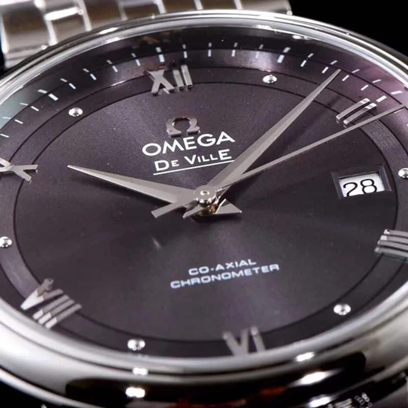 replicaOmega watch De Ville series men's mechanical ultra-thin watch temperament gray white steel back cover picture