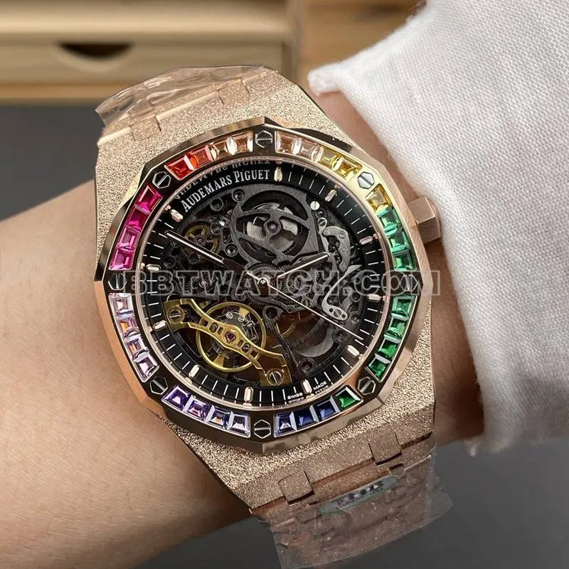 Audemars Piguet watch THB factory Royal Oak rainbow diamond bezel frost gold rose goldsteel bracelet model 15412side live photo