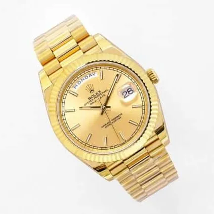 top-tier replicaRolexday displayDatejust 18K gold plate men's mechanical watch front view
