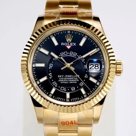 top-tier replicaRolex men's black dial gold steel bracelet Navigator series mechanical watch side view