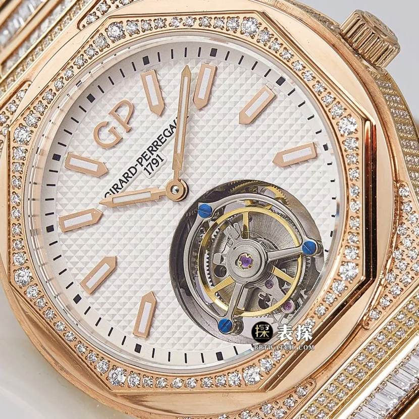 MTF Laurel Girard-Perregaux watch silver gray plate rose goldsteel bracelet model side live photo