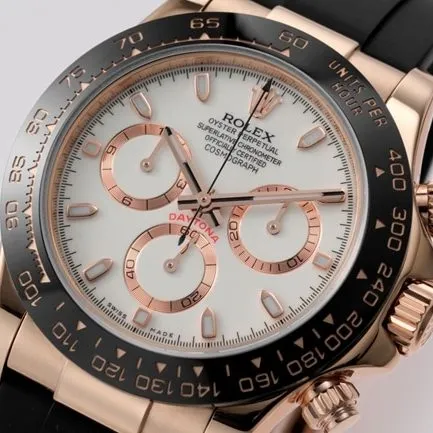 top-tier Rolex men's white dial black rubber strap Cosmograph Daytona automatic movement watch side view