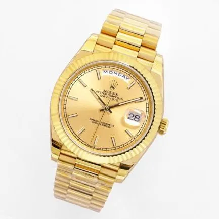 top-tier replicaRolexday displayDatejust 18K gold plate men's mechanical watch front view