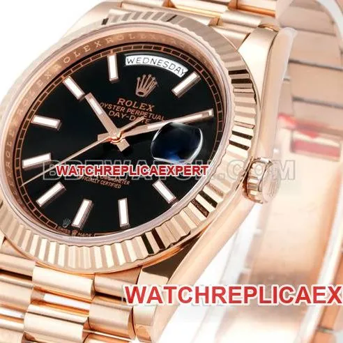 1:1replica watch Day-DatePPM factory Rolex mechanical black dialrose goldbraceletlive photos