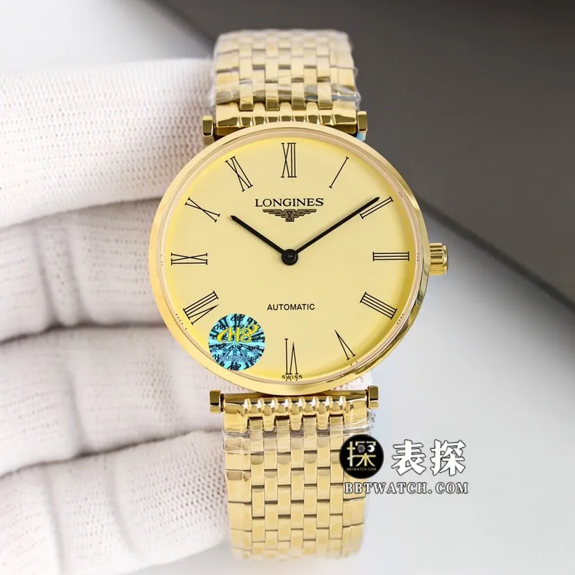 Jialan Longines1:1replica watch men's champagne gold plate steel bracelet model clasp picture