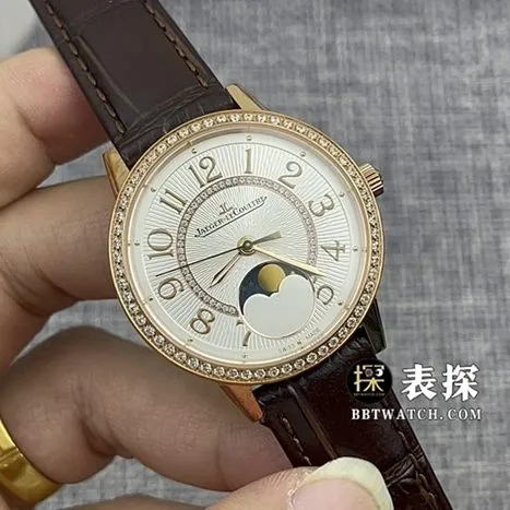 ZF FactoryJaeger-LeCoultre dating watch women's silver dialmoon phaseleather strap model pictures and prices side live photo
