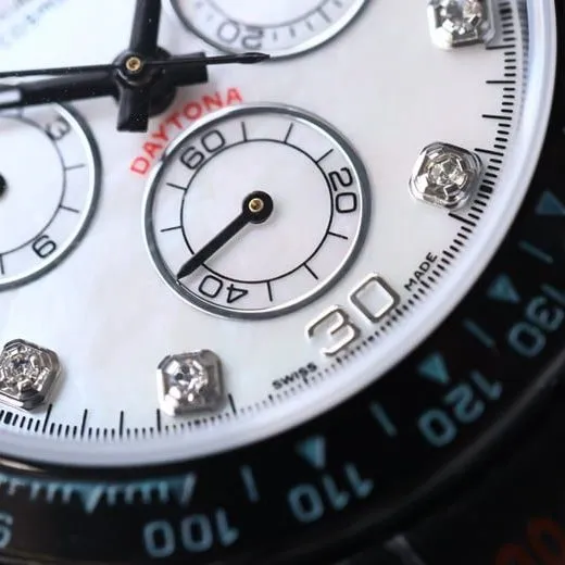 Rolex watch fully automatic movement men's white dialsteel braceletBLAKEN carbon black di detail shots