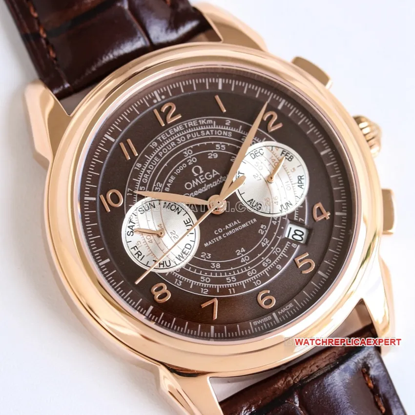 Omega Speedmaster Top Brown Blue Plate Belt Model 332.10.41.51.01.022 Side view of the actual picture