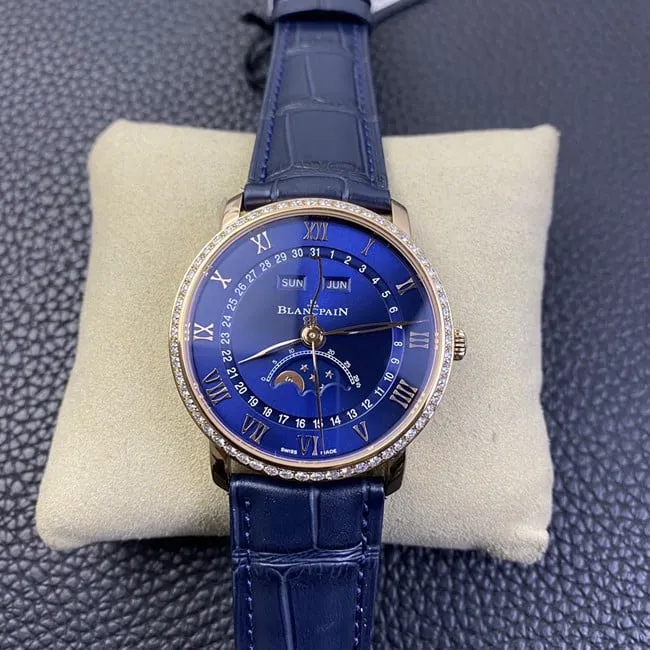 OM Factorytop-tier watch Blancpainvilleret classic series men's blue dial blue belt watch side view