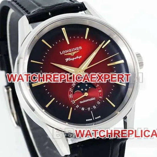 APS factory Longines classic replica1:1top-tier red plate moon phaseleather strap model side live photo