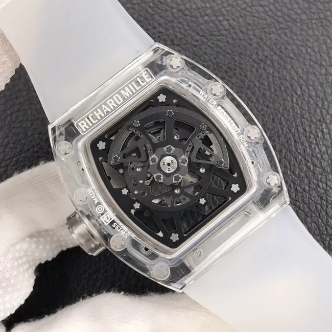 top-tier watch Richard MilleRM055 glass transparent series men's black dialrubber strap watch movement picture