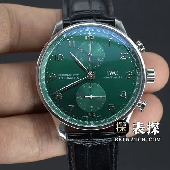 ZF FactoryIWC Portugal top-tier watch green dial silver needle leather strap model pictures and prices caseback live photo