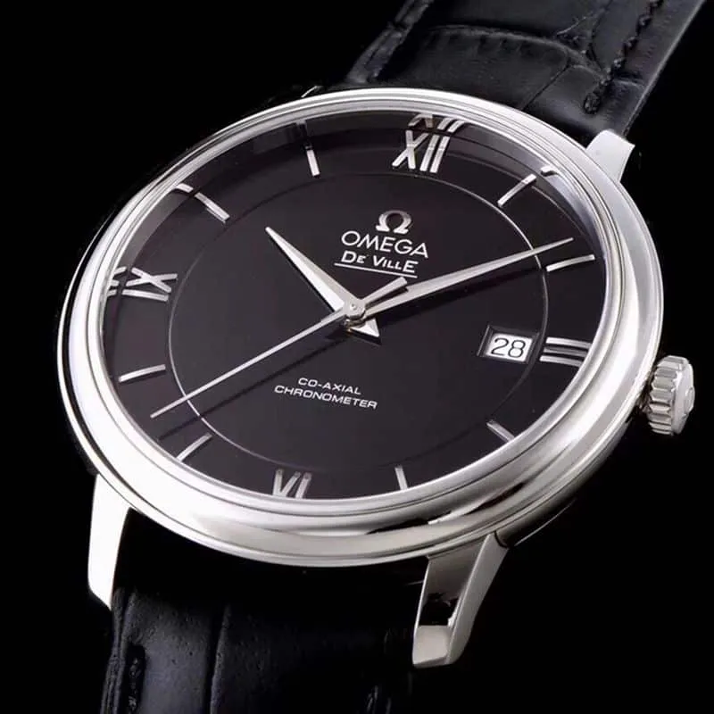 Omegareplica watch disc flying business series men's mechanical ultra-thin watch classic black hot model front view