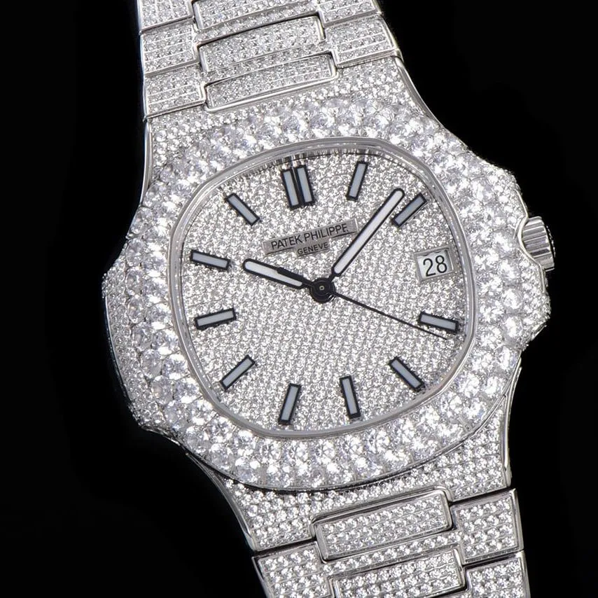TW factory Patek Philippetop-tier watch men's white dialsteel braceletNautilus series mechanical detail shots
