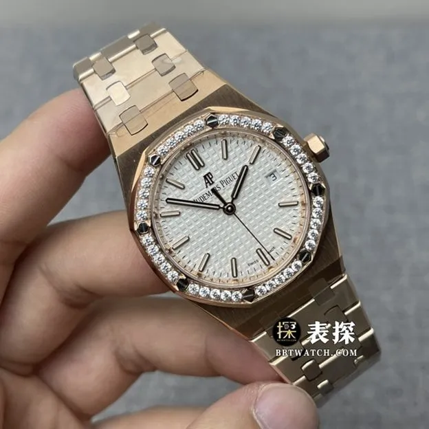 8F factory Audemars PiguetRoyal Oak77351top-tier 1:1high-quality watch ladies silver dialsteel bracelet model pictures and prices side live photo