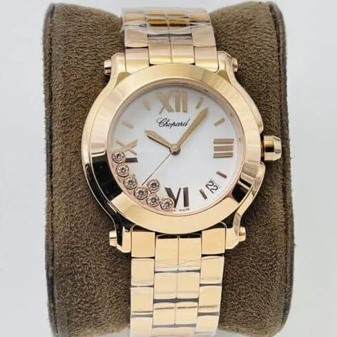 YF factory top-tier watch ChopardHAPPY DIAMONDS series 18K gold white dial ladies watch side view