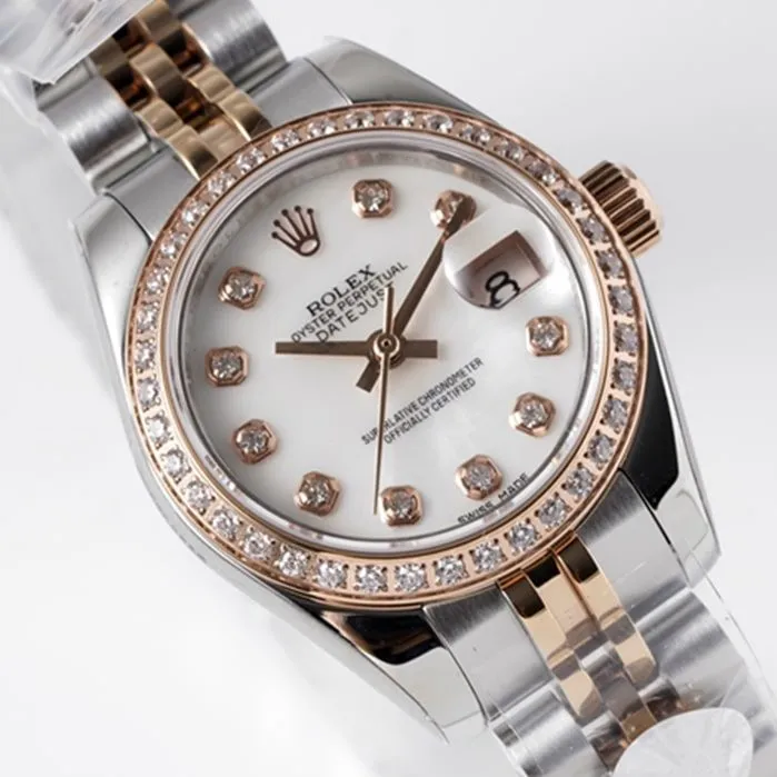 top-tier watch Rolex women's white dialDatejuststeel bracelet watch clasp picture