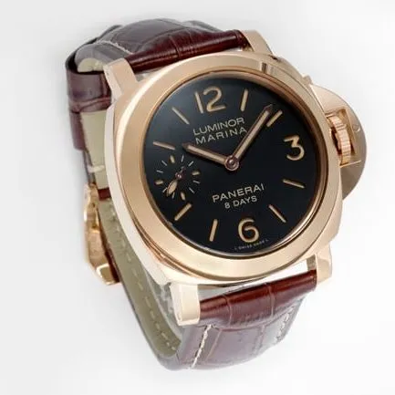 Paneraitop-tier manual winding mechanical men's black dial brown belt watch front view