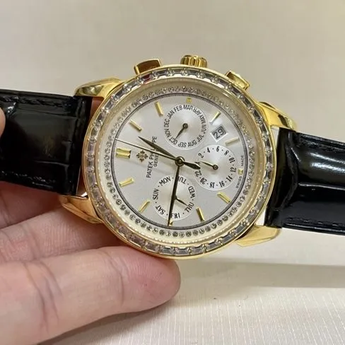 top-tier watch Patek Philippe women's white dial black belt complex chronograph function series leather strap watch clasp picture