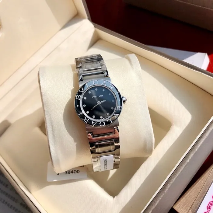 top-tier watch Bvlgari women's black dialsteel bracelet fashion quartz watch clasp picture