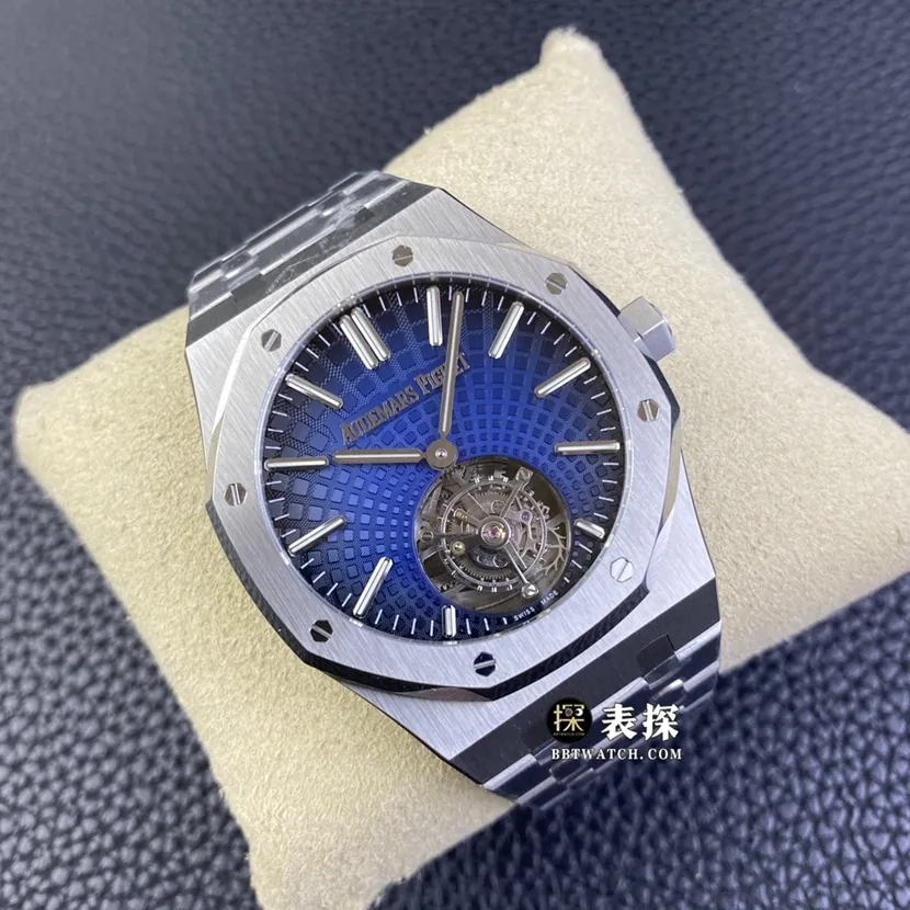 R8 factory Audemars PiguetRoyal Oak1:1super watch men's smoked blue dialtourbillonsteel bracelet picture and priceside live photo