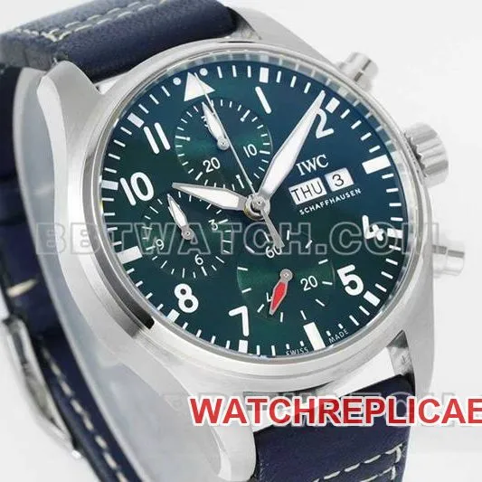IWC watch APS factory pilot green dialchronograph69385movementleather strap model front live photo