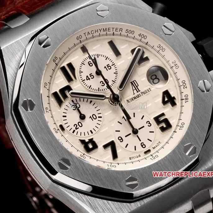 TW factory Audemars PiguetRoyal Oak offshore type 1:1super ivory white dialleather strap model 26470front live photo