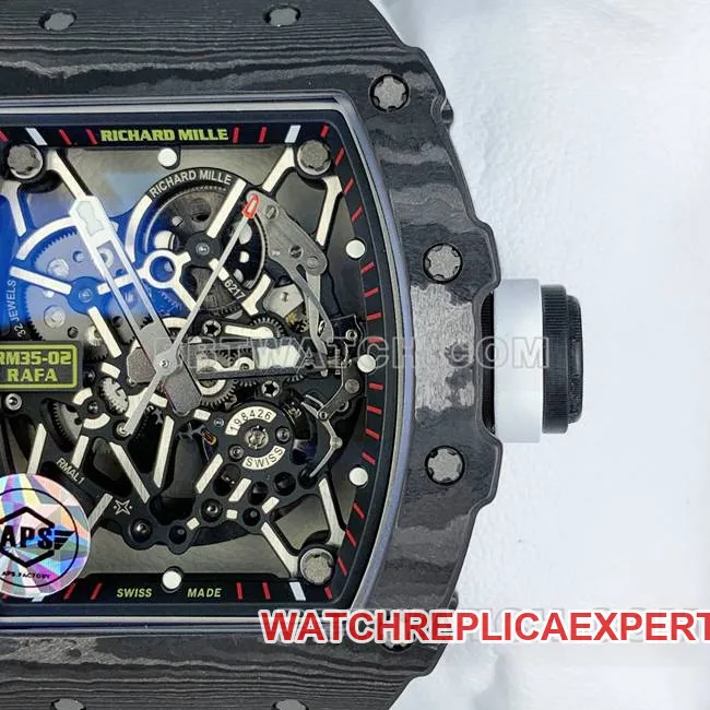 collectible watch APS factory Richard Mille carbon fiber red circle RM35-02movementlive photos