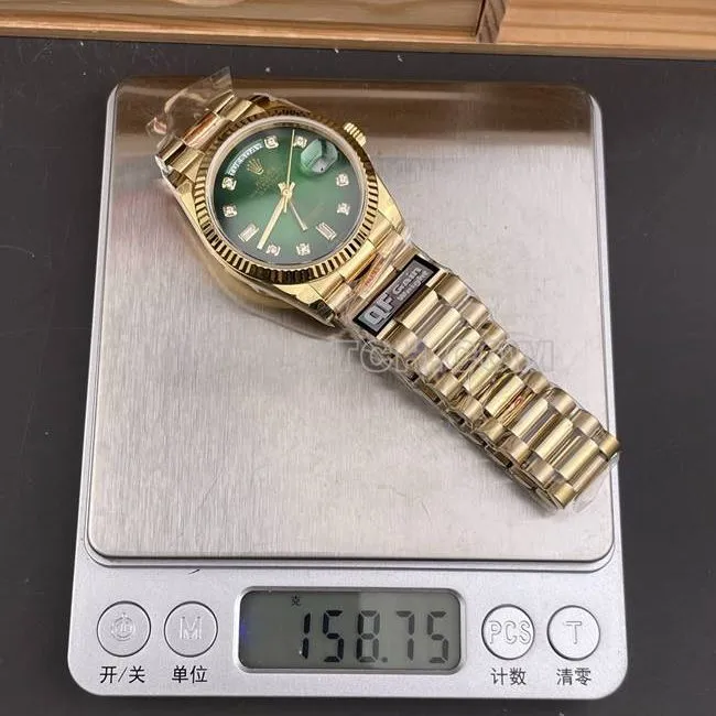 1:1replica watch QF factory Day-DateRolex smoked green dialyellow gold2836 mechanical 36mm weight live photos