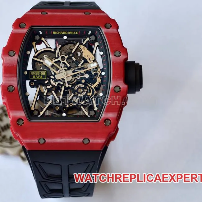 1:1replica watch RM35-02 UMI factory Richard Mille red shell black belt side live photo