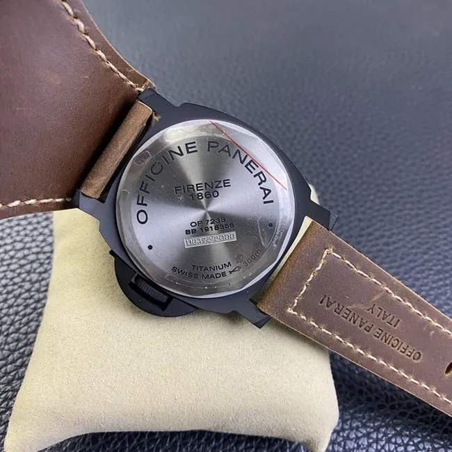 HW F factory Paneraitop-tier watch men's black dial brown belt manual winding mechanical leather strapclasp picture