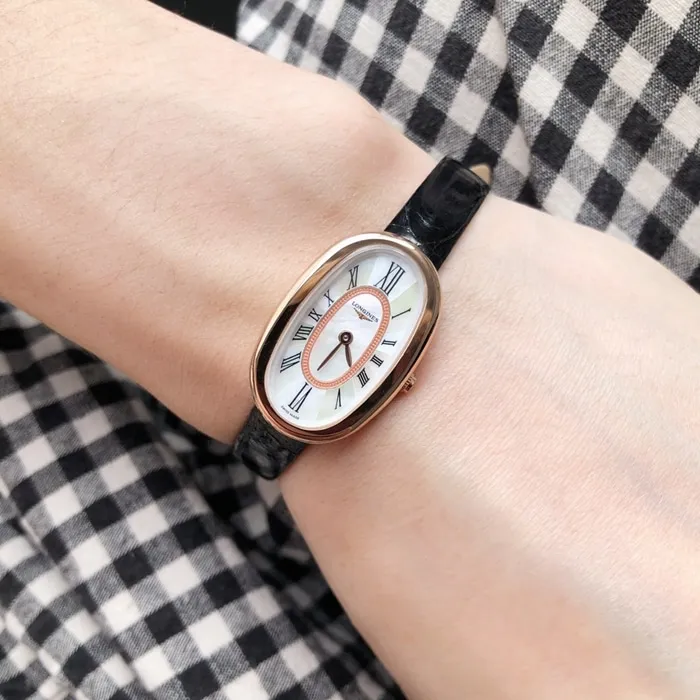 Original top-tier watch Longines women's white dial black belt waltz series casual watch clasp picture