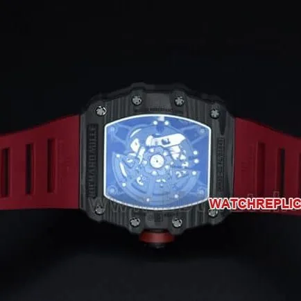 top-tier watch Richard Millerm53 carbon fiber men's black dial red strap hollow mechanical watch front view