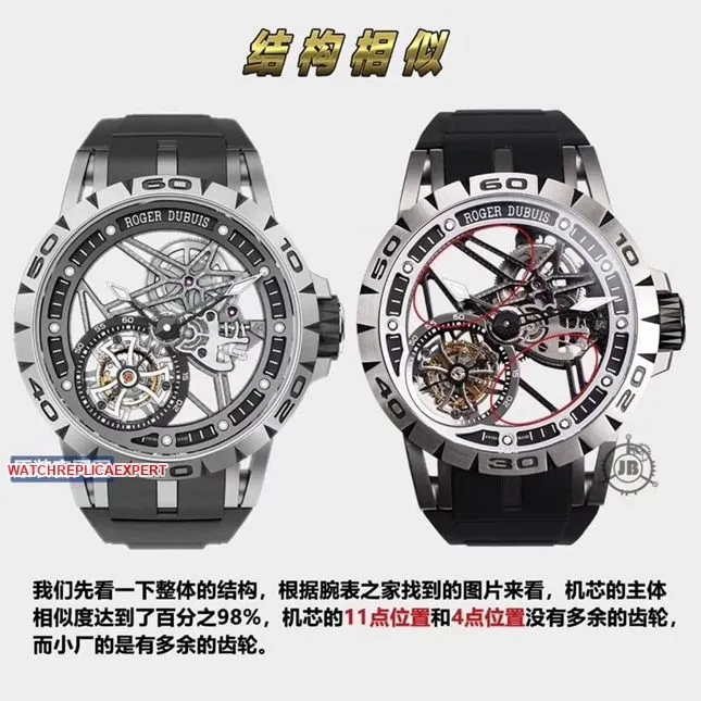 JB Roger Dubuis King Series tourbillon watch comparison original review front view