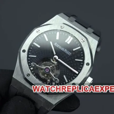 R8 factory Audemars Piguettop-tier watch men's black dialrubber strapRoyal Oaktourbillonautomatic movement front view