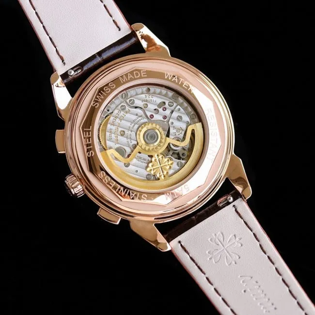 PFF factory Patek Philippetop-tier watch super complex function chronograph series men's white dial brown belt watch clasp picture