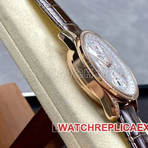 collectible watch BLS factory silver white dialBreitling aviation chronographrose gold diamond leather strap model braceletlive photos