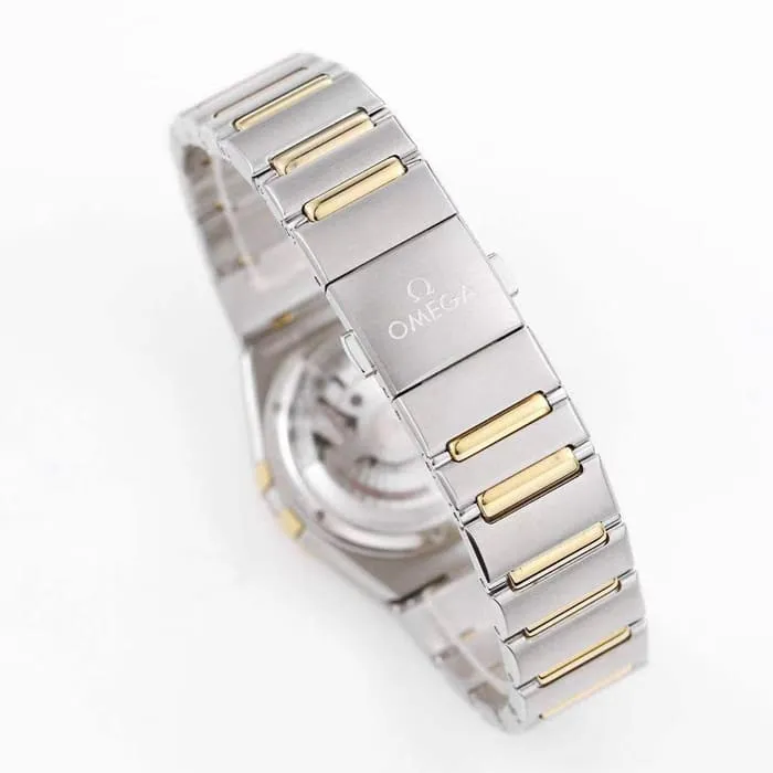 Top collectible watches Omega Women's White Plate Constellation Steel Strap Watch Side View