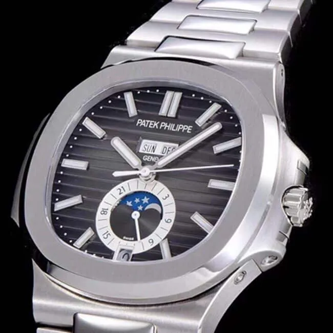 top-tier watch Patek Philippe men's black dial white steel bracelet5726 series watch clasp picture
