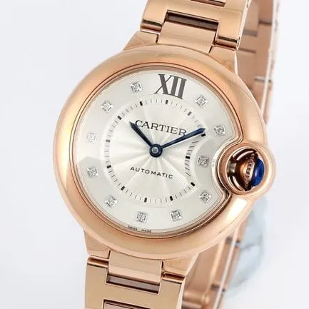 V6 factory Cartiertop-tier watch automatic movementsteel bracelet blue balloon series women's white dial watch front view