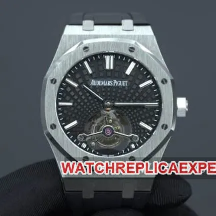 R8 factory Audemars Piguettop-tier watch men's black dialrubber strapRoyal Oaktourbillonautomatic movement front view